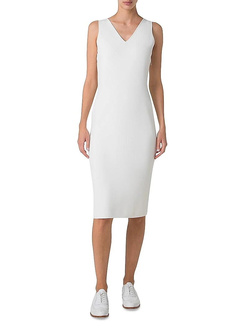 Stretch V-Neck Sheath Midi-Dress