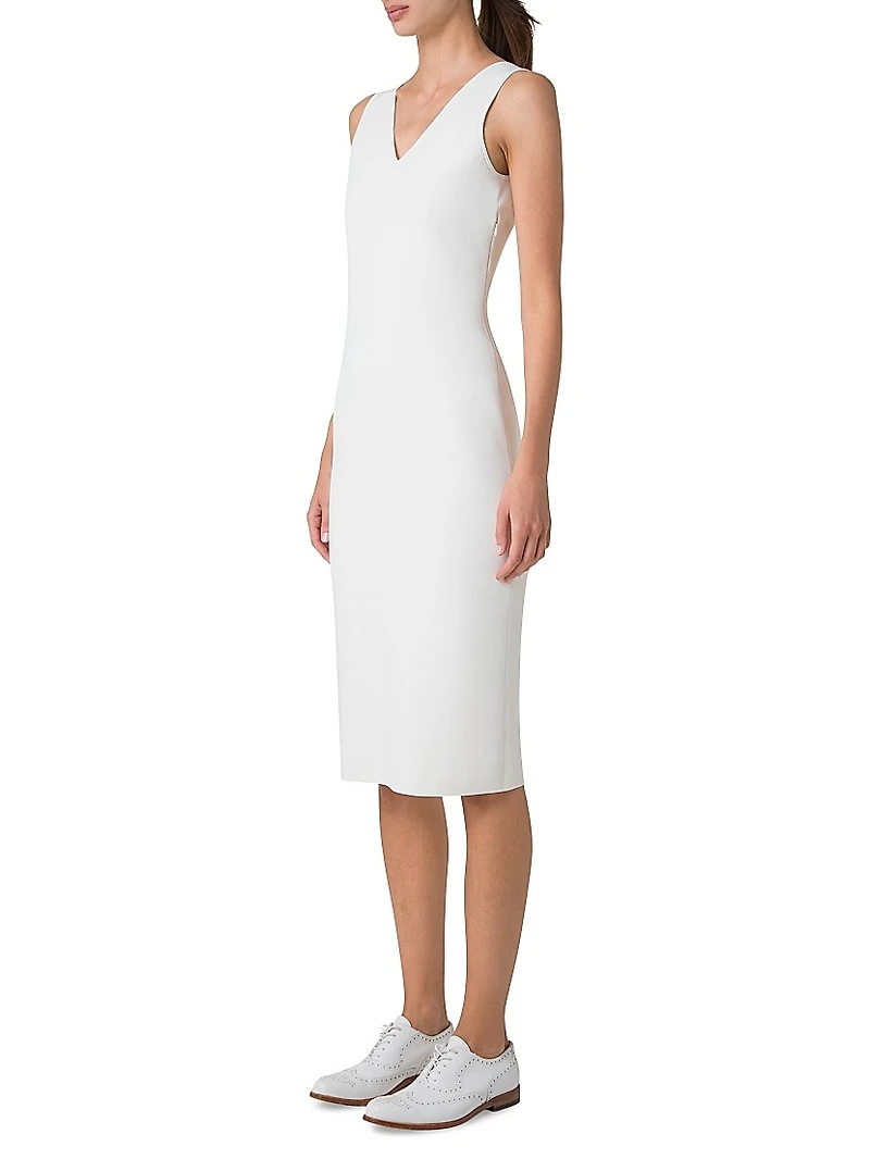 Stretch V-Neck Sheath Midi-Dress