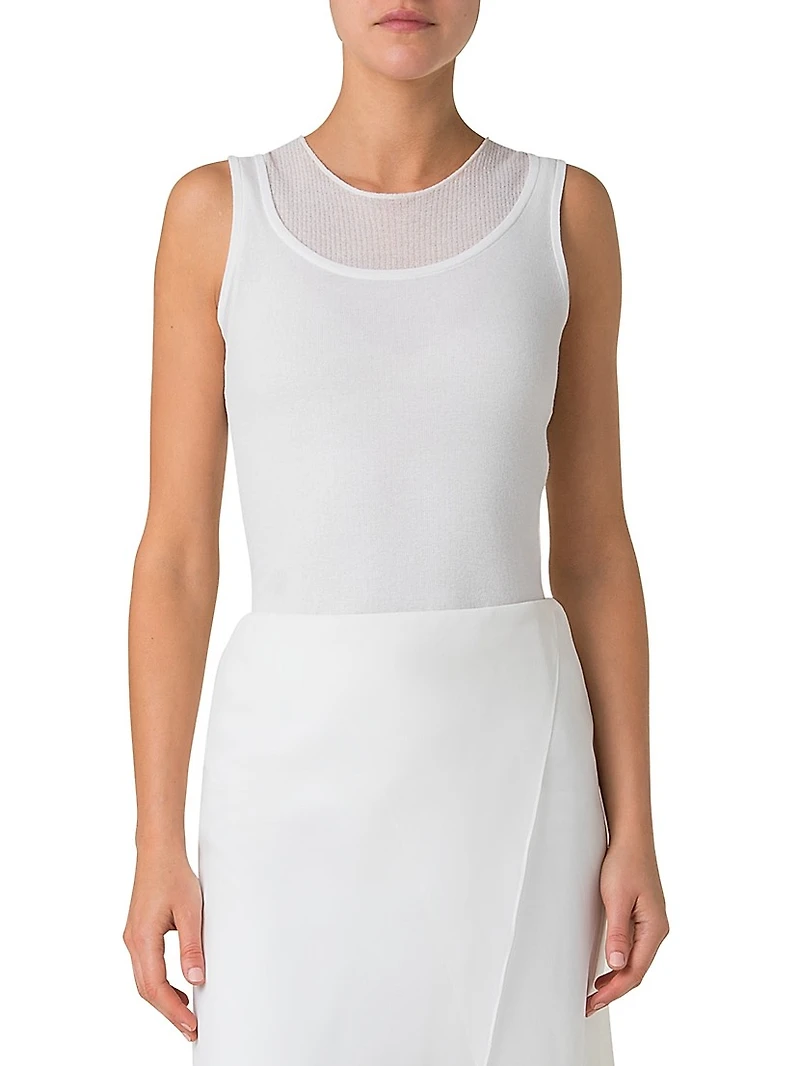 Stretch-Cotton Knit Sleeveless Top