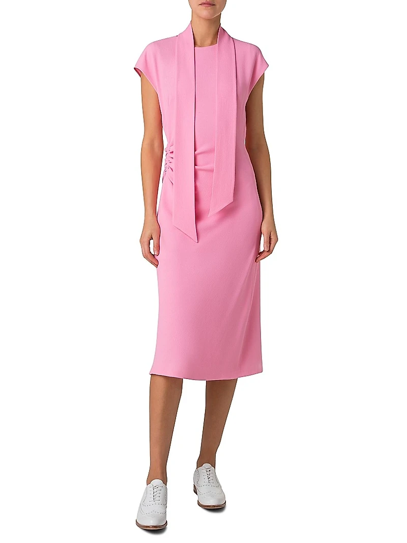 Crepe Ruched Waist Midi-Dress