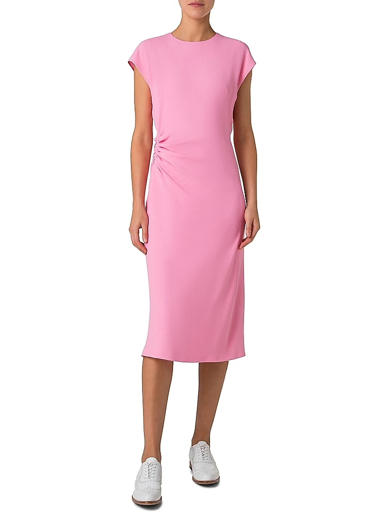 Crepe Ruched Waist Midi-Dress