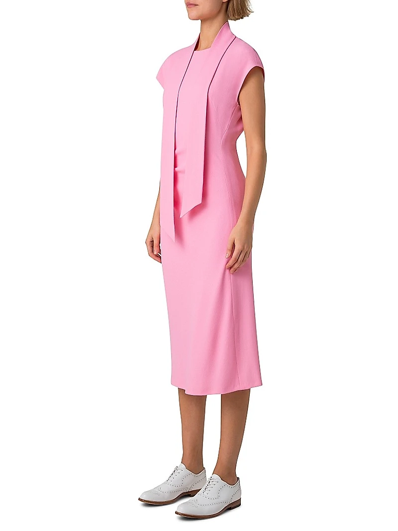Crepe Ruched Waist Midi-Dress