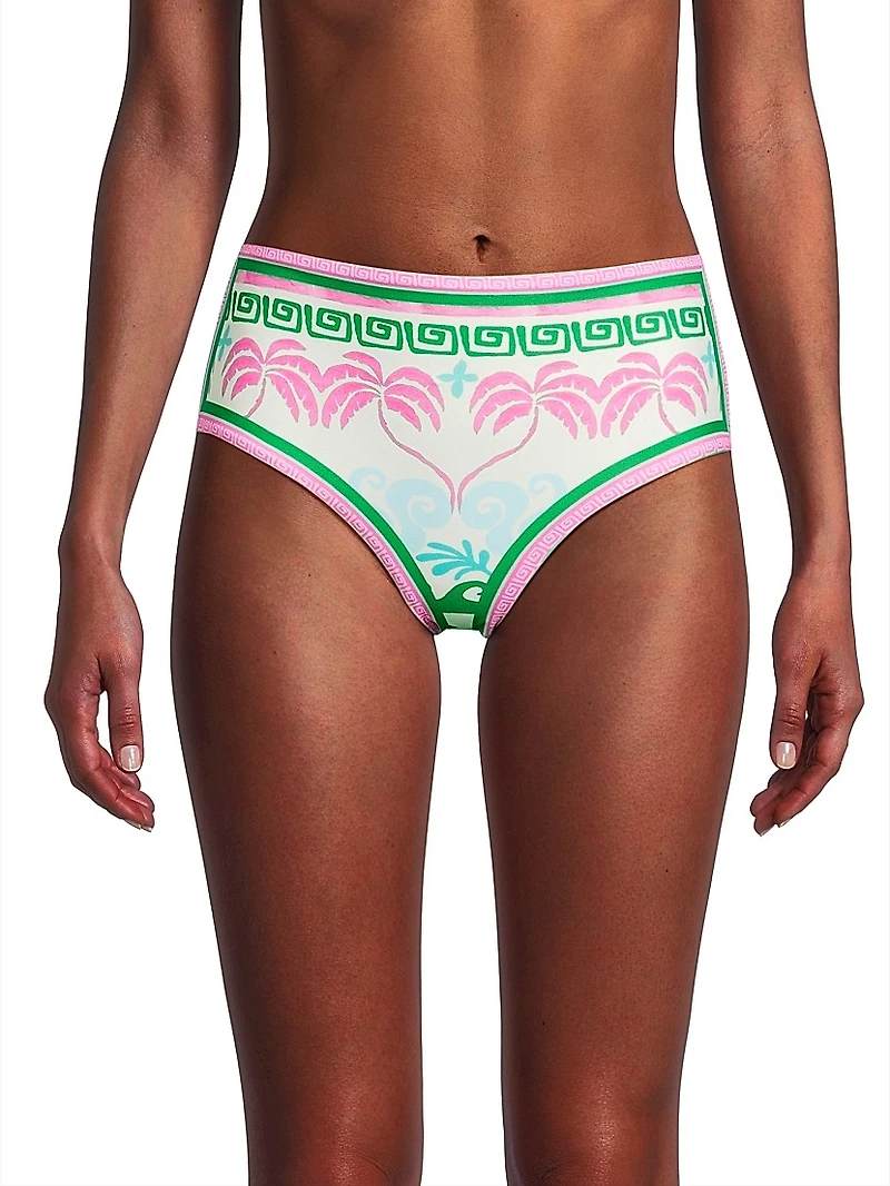 Marcella Palm High-Waist Bikini Bottom
