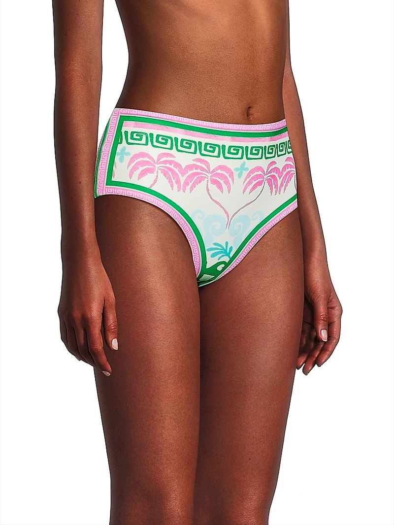 Marcella Palm High-Waist Bikini Bottom