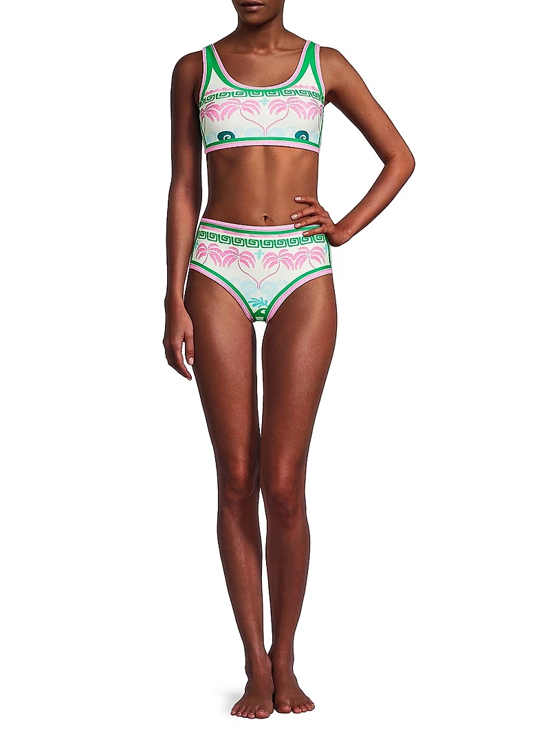 Marcella Palm High-Waist Bikini Bottom