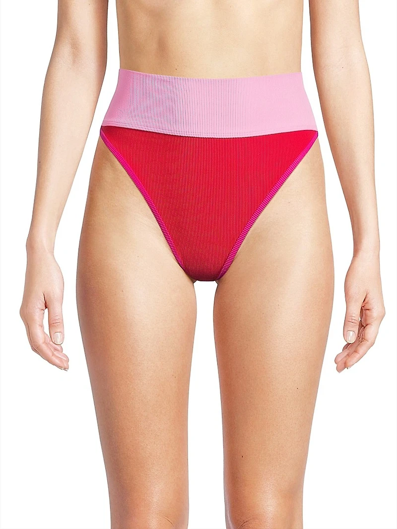 Emmy Colorblocked High-Waist Bikini Bottom
