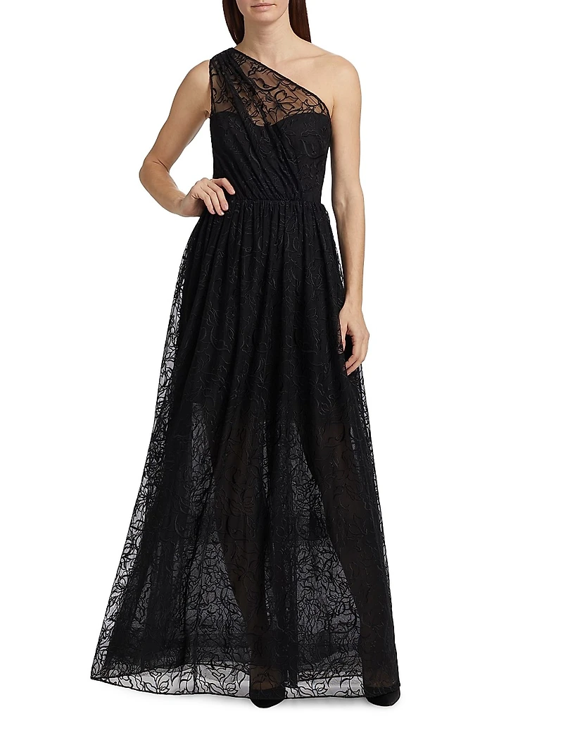 Marie Tulle One-Shoulder Gown