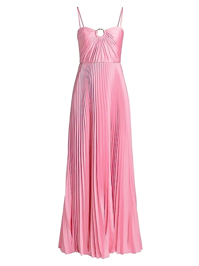 Pleated Satin Sleeveless Maxi Dress