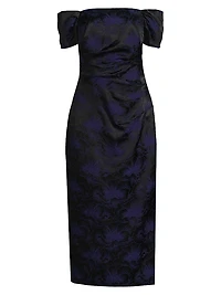 Floral Jacquard Off-The-Shoulder Cocktail Dress
