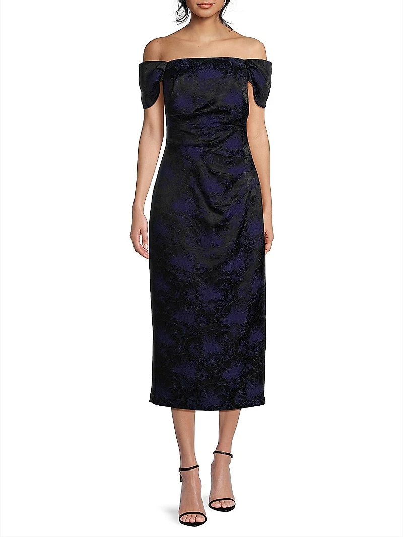 Floral Jacquard Off-The-Shoulder Cocktail Dress