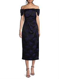 Floral Jacquard Off-The-Shoulder Cocktail Dress