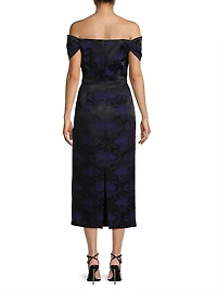 Floral Jacquard Off-The-Shoulder Cocktail Dress