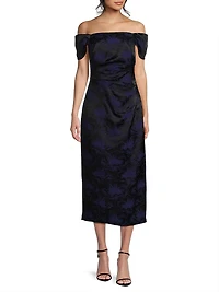 Floral Jacquard Off-The-Shoulder Cocktail Dress