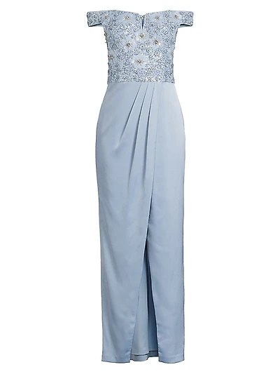 Beaded Off-the-Shoulder Column Gown