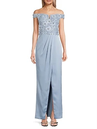 Beaded Off-the-Shoulder Column Gown