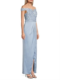 Beaded Off-the-Shoulder Column Gown