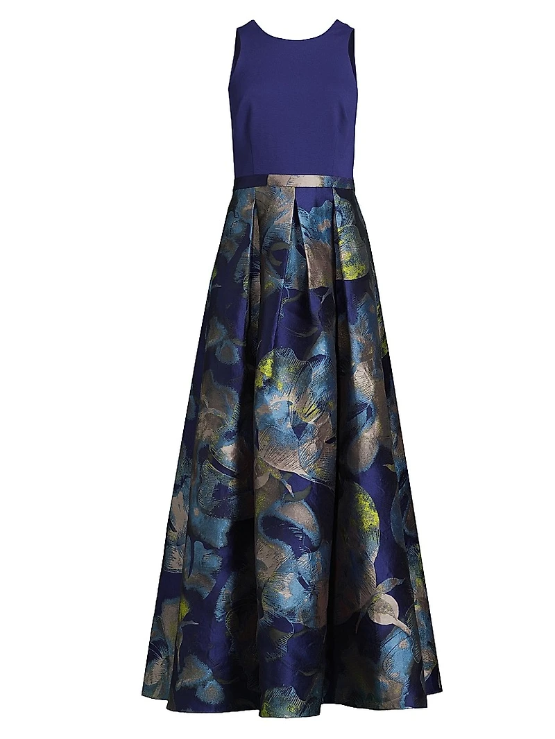 Floral Jacquard Sleeveless Ballgown