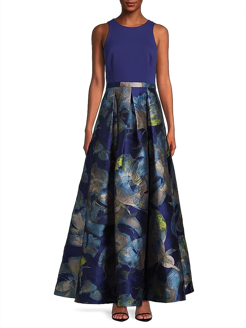 Floral Jacquard Sleeveless Ballgown