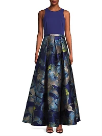 Floral Jacquard Sleeveless Ballgown