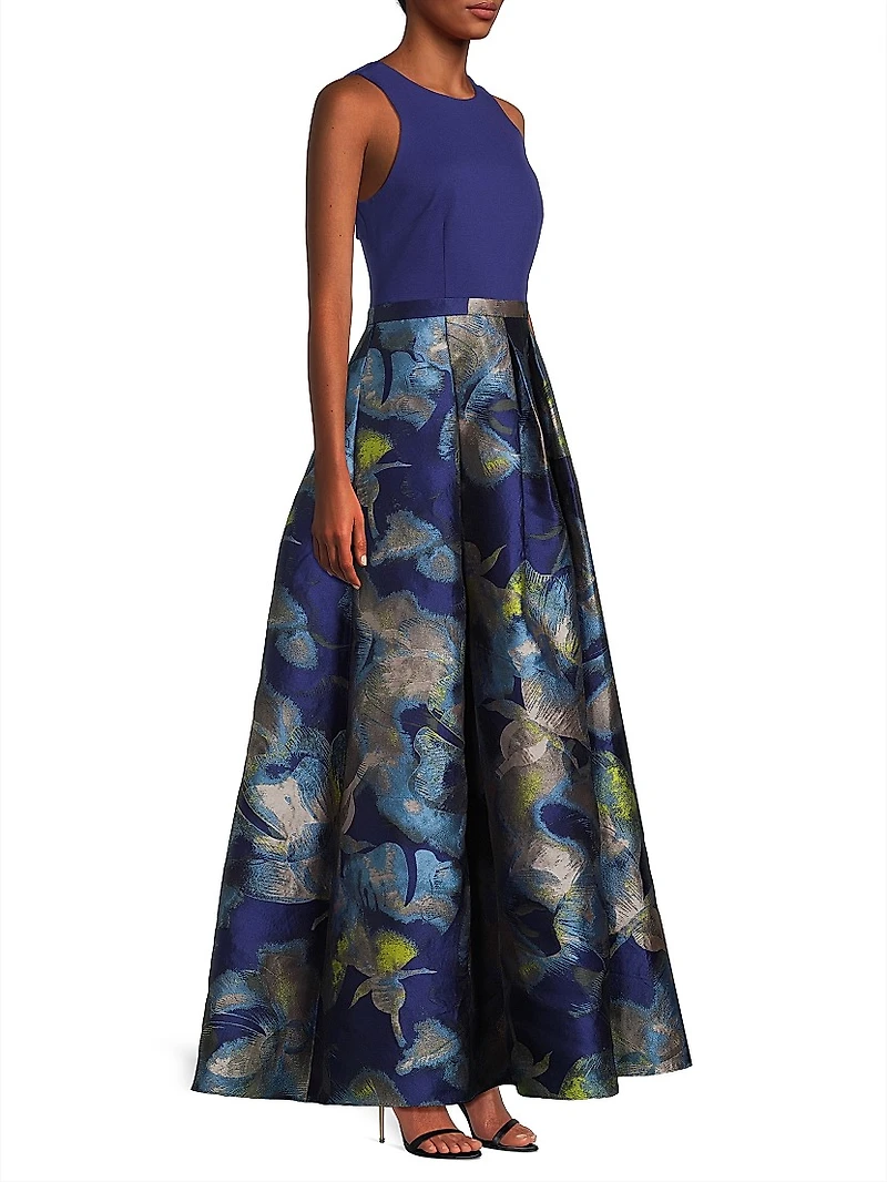 Floral Jacquard Sleeveless Ballgown