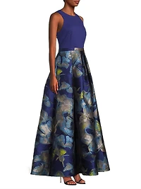 Floral Jacquard Sleeveless Ballgown