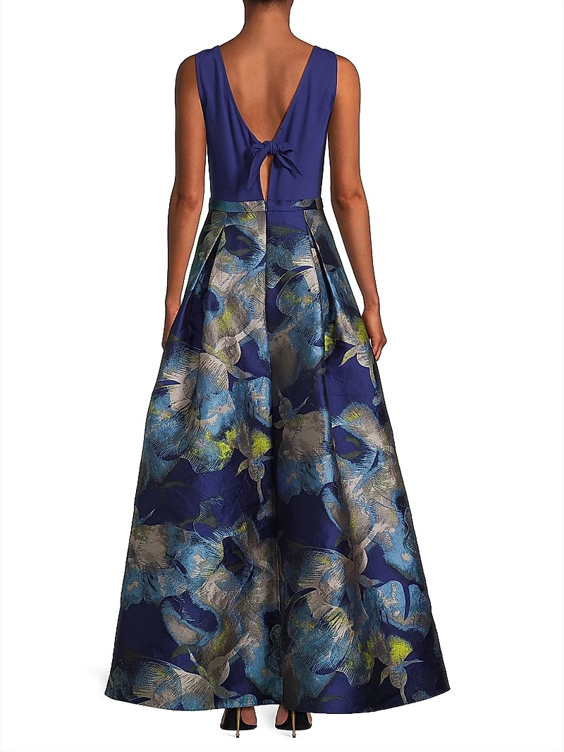 Floral Jacquard Sleeveless Ballgown