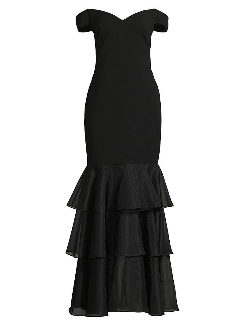 Bonded Crêpe Off-the-Shoulder Mermaid Gown