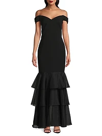 Bonded Crêpe Off-the-Shoulder Mermaid Gown