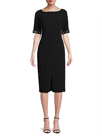 Stretch Crêpe Embellished Cocktail Dress