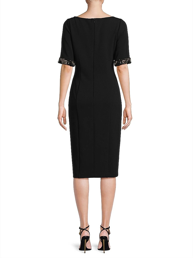 Stretch Crêpe Embellished Cocktail Dress