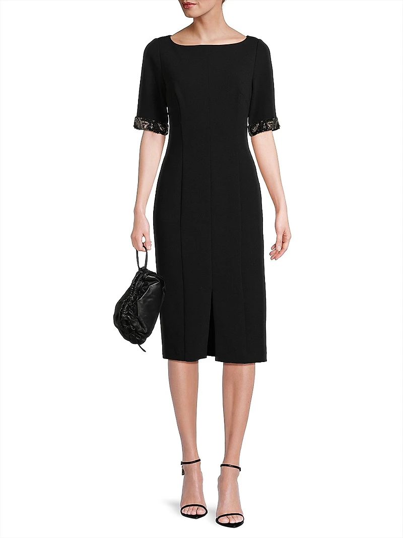 Stretch Crêpe Embellished Cocktail Dress