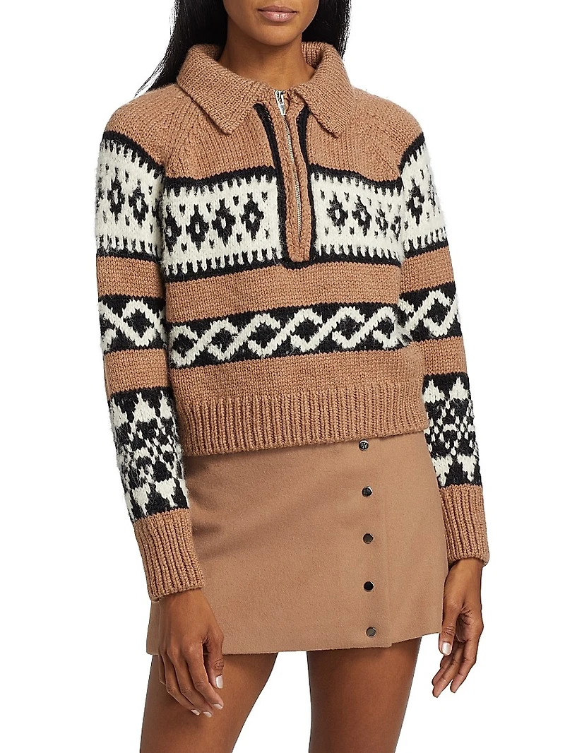 Carter Intarsia Merino-Wool Half-Zip Sweater