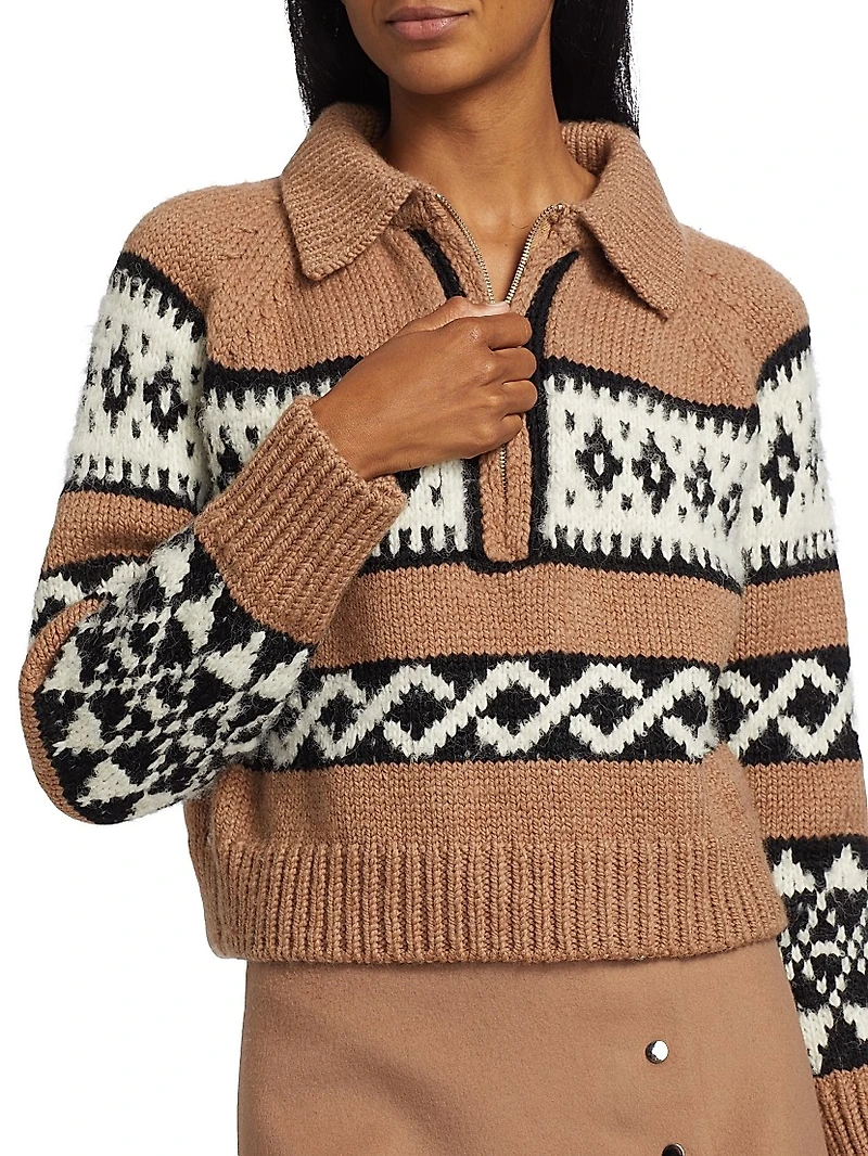 Carter Intarsia Merino-Wool Half-Zip Sweater