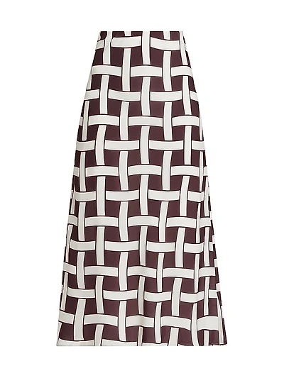 Heidi Basketweave-Print Midi-Skirt