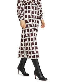 Heidi Basketweave-Print Midi-Skirt