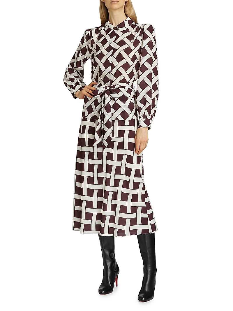 Heidi Basketweave-Print Midi-Skirt