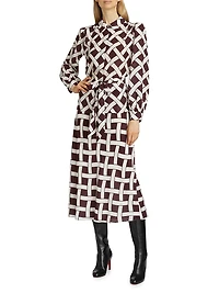 Heidi Basketweave-Print Midi-Skirt