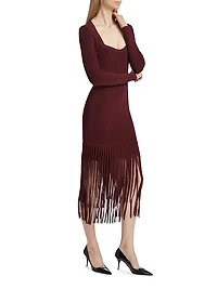 Mila Fringe Knit Long-Sleeve Midi-Dress