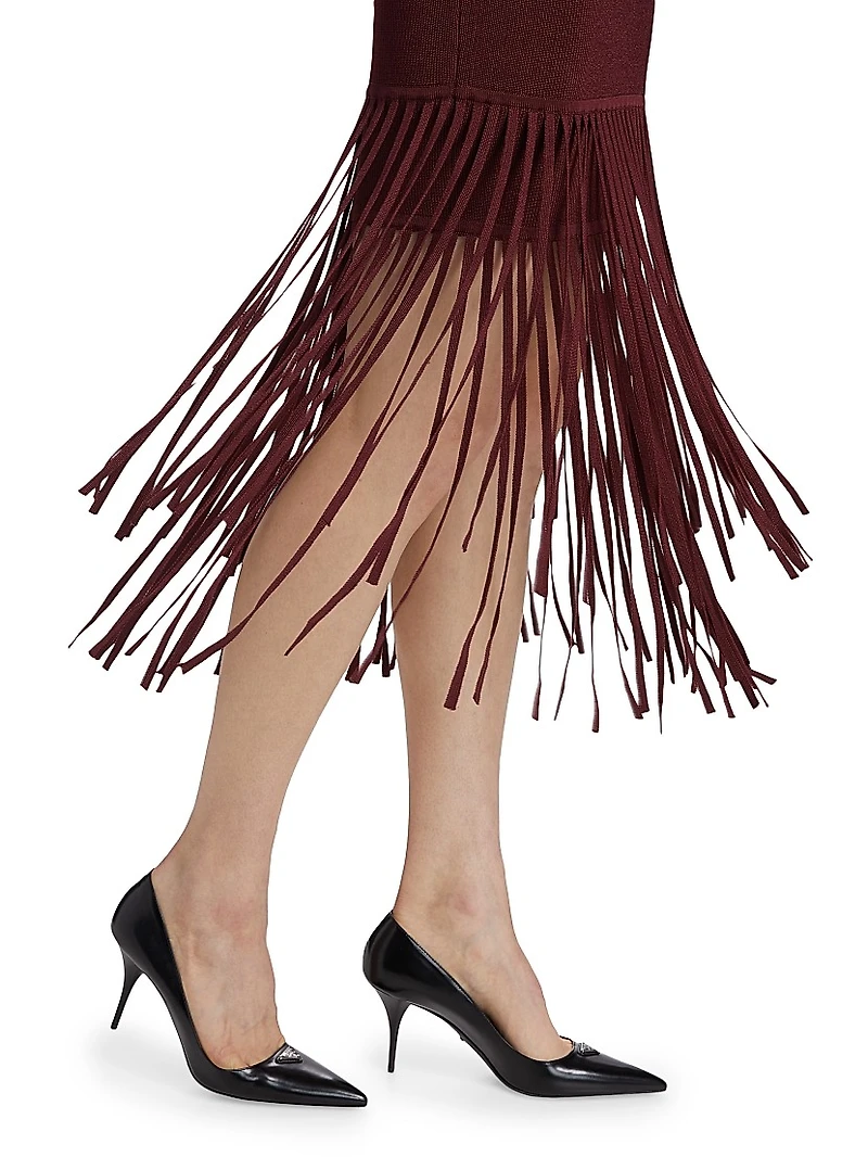 Mila Fringe Knit Long-Sleeve Midi-Dress