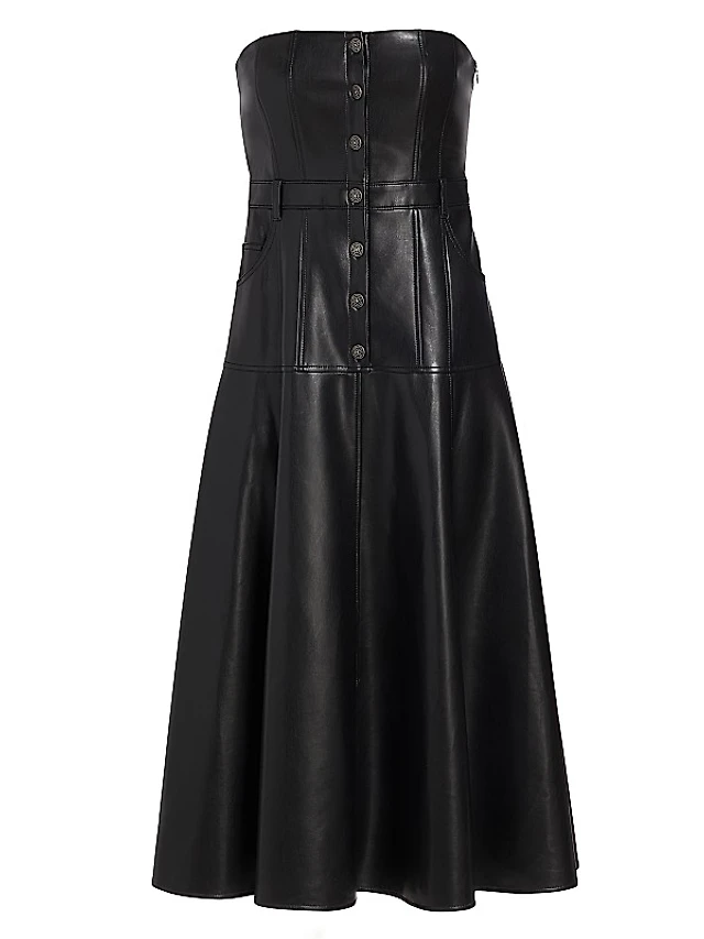 chinese dress ladies Brown Faux Leather Strapless Bodycon Midi Dress