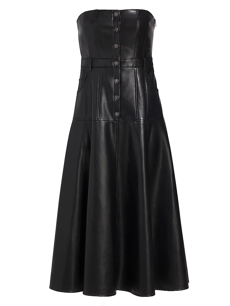 Veena Faux Leather Strapless Midi-Dress