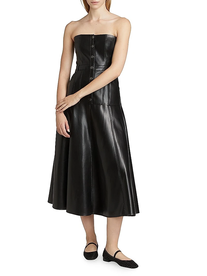 Veena Faux Leather Strapless Midi-Dress