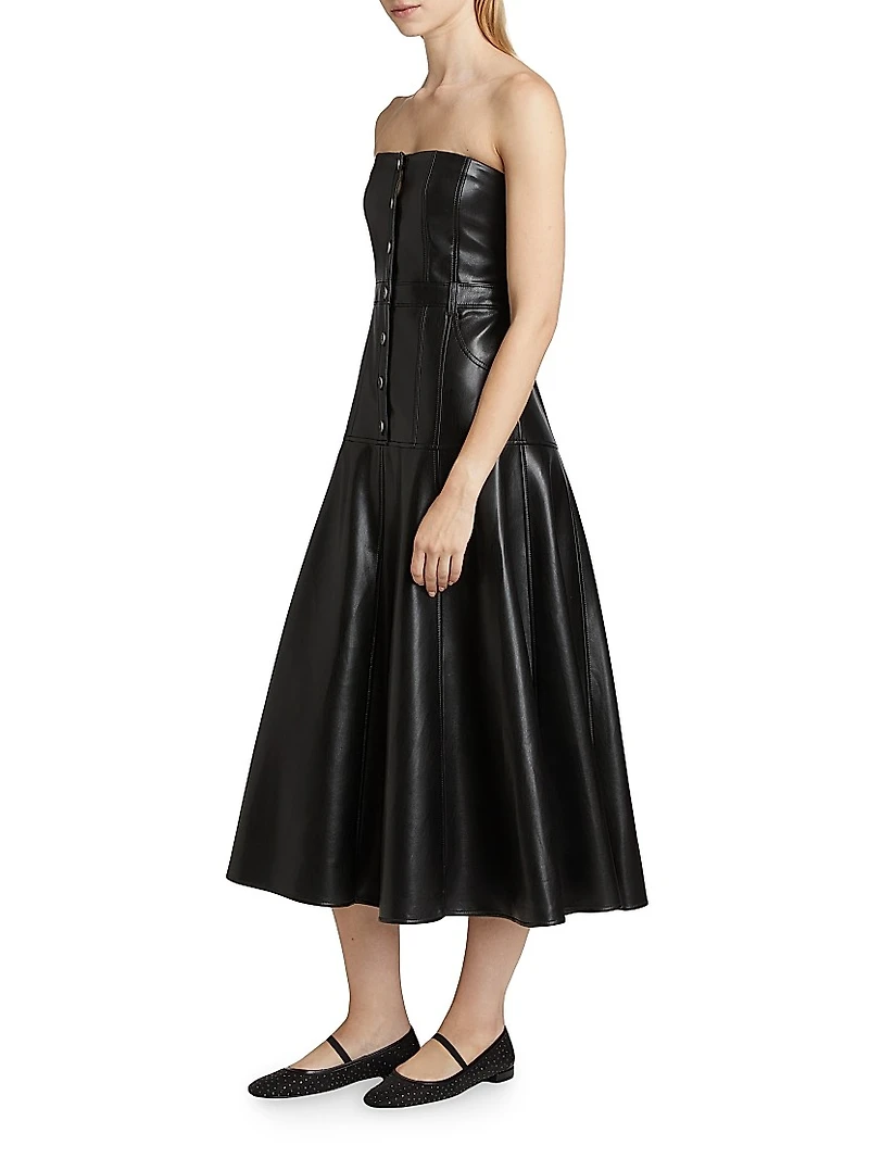 Veena Faux Leather Strapless Midi-Dress