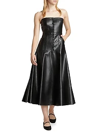 Veena Faux Leather Strapless Midi-Dress