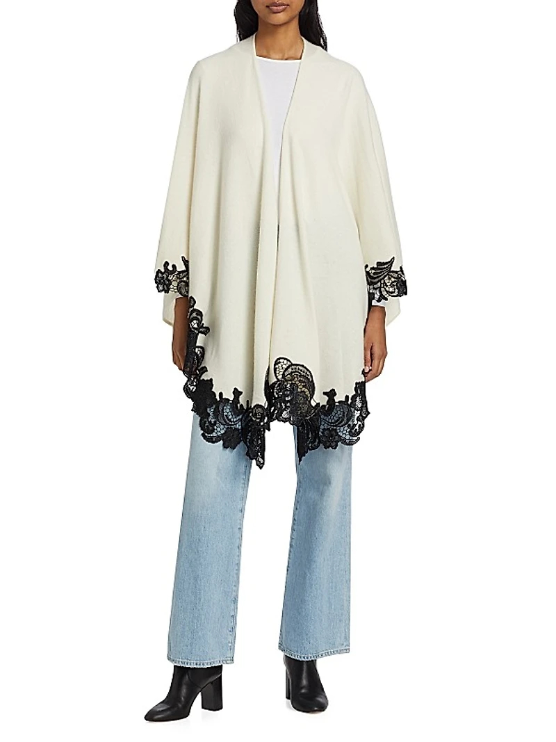 Lace-Trim Cashmere Knit Cape