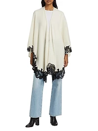 Lace-Trim Cashmere Knit Cape