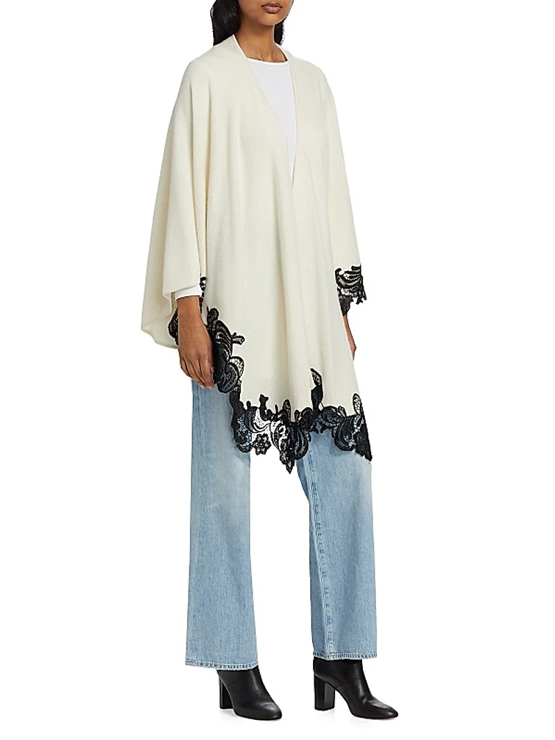 Lace-Trim Cashmere Knit Cape