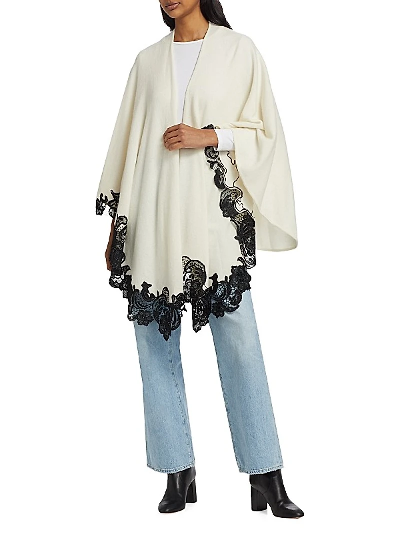 Lace-Trim Cashmere Knit Cape