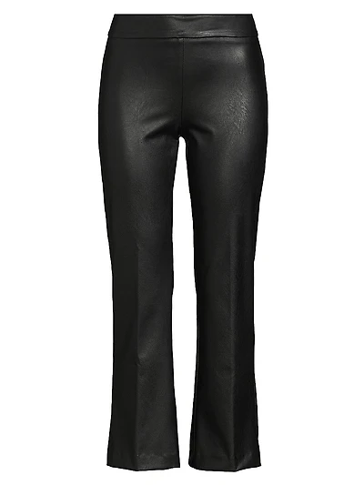 Faux-Leather Ankle-Crop Flared Pants