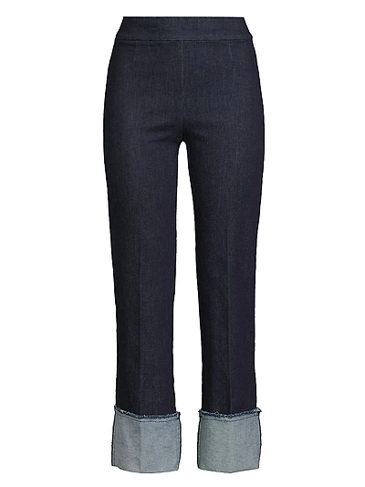 Stretch-Cotton Wide-Leg Cuff Pants